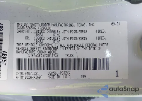 2021 Toyota Tundra 1794 Edition из США, поврежденный, VIN 5TFAY5F12MX043732